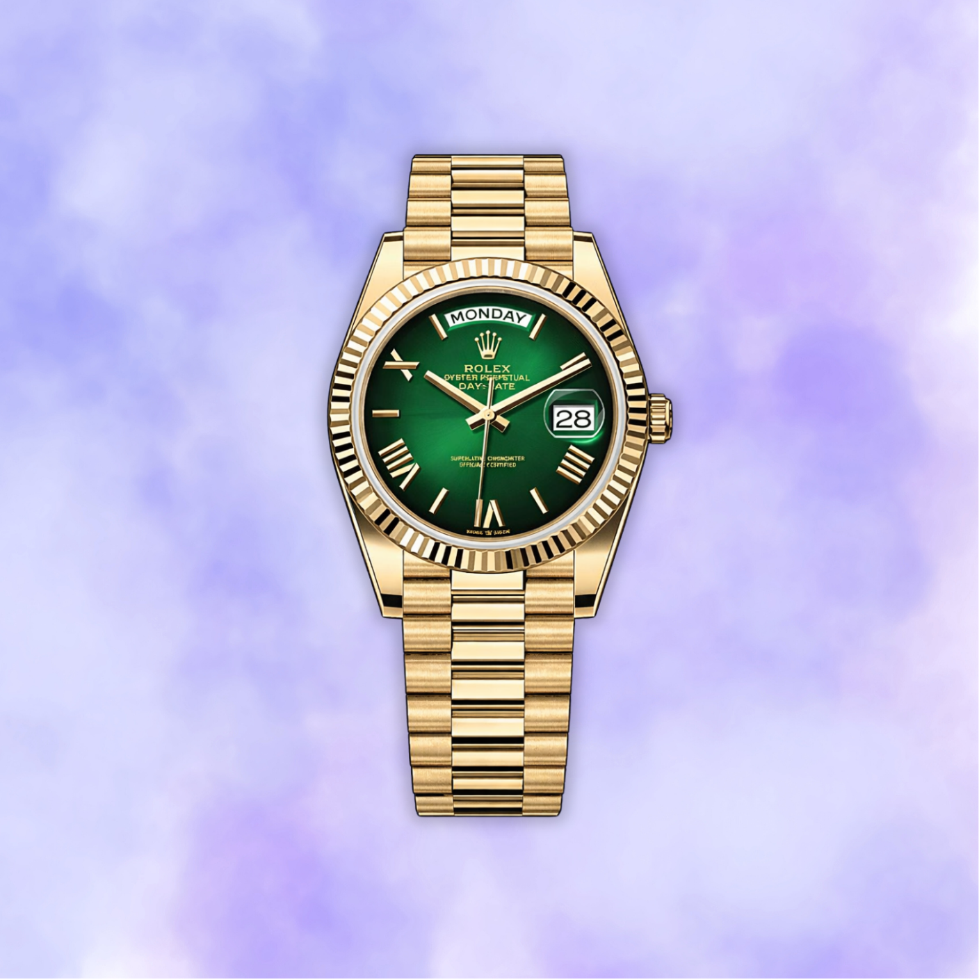 Gold date green dial